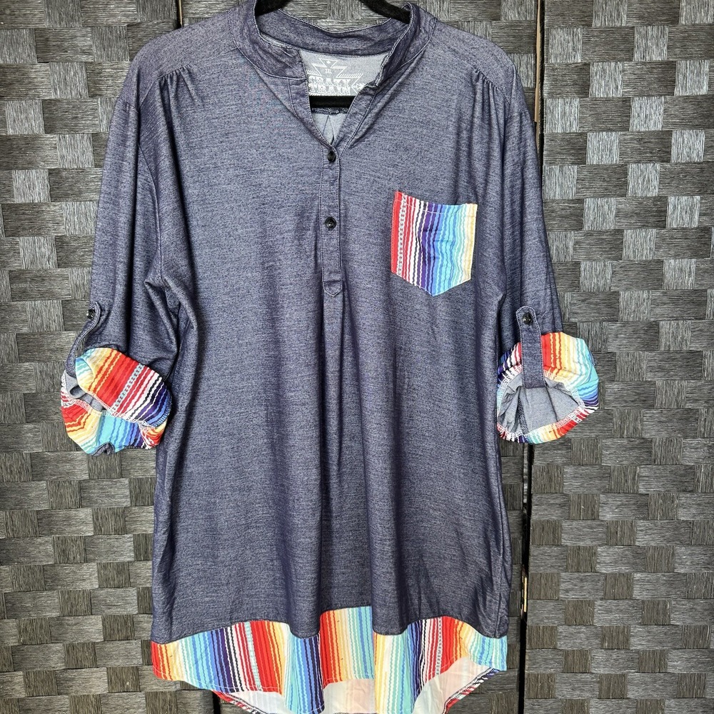 CRAZY TRAIN Long Sleeve Women 3XL (Runs Small) Multicolor Stripe Tunic Top